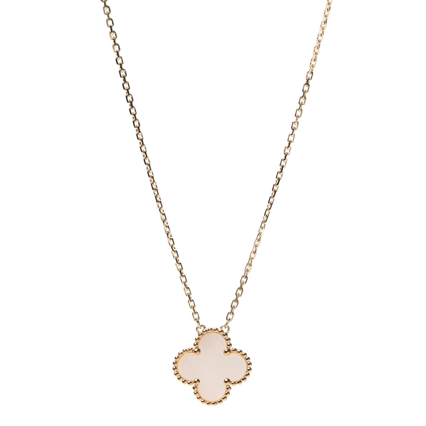 18K Yellow Gold Mother of Pearl Vintage Alhambra Pendant Necklace