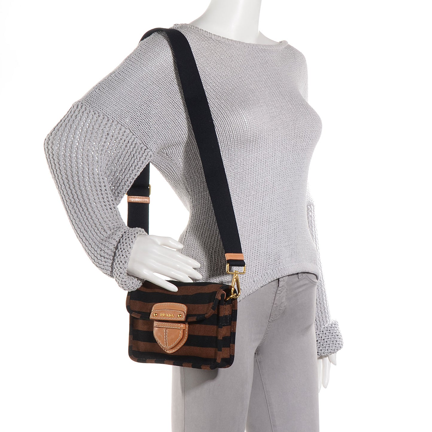 Canvas Canapa Righe Striped Shoulder Bag Tobacco