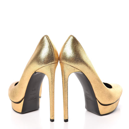 Saint Laurent Metallic Grained Calfskin Janis 105 D'Orsay Pumps 39.5 Black Gold 2 of 16