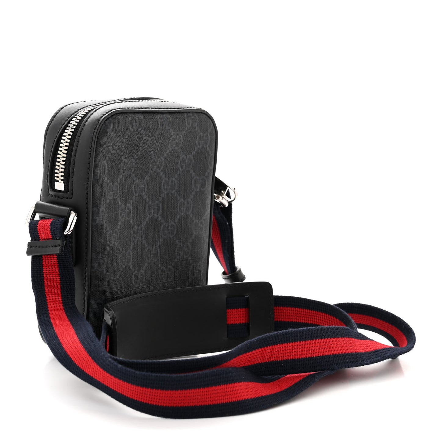 GG Supreme Monogram Appia Calfskin Web Small Camera Messenger Bag Black Grey