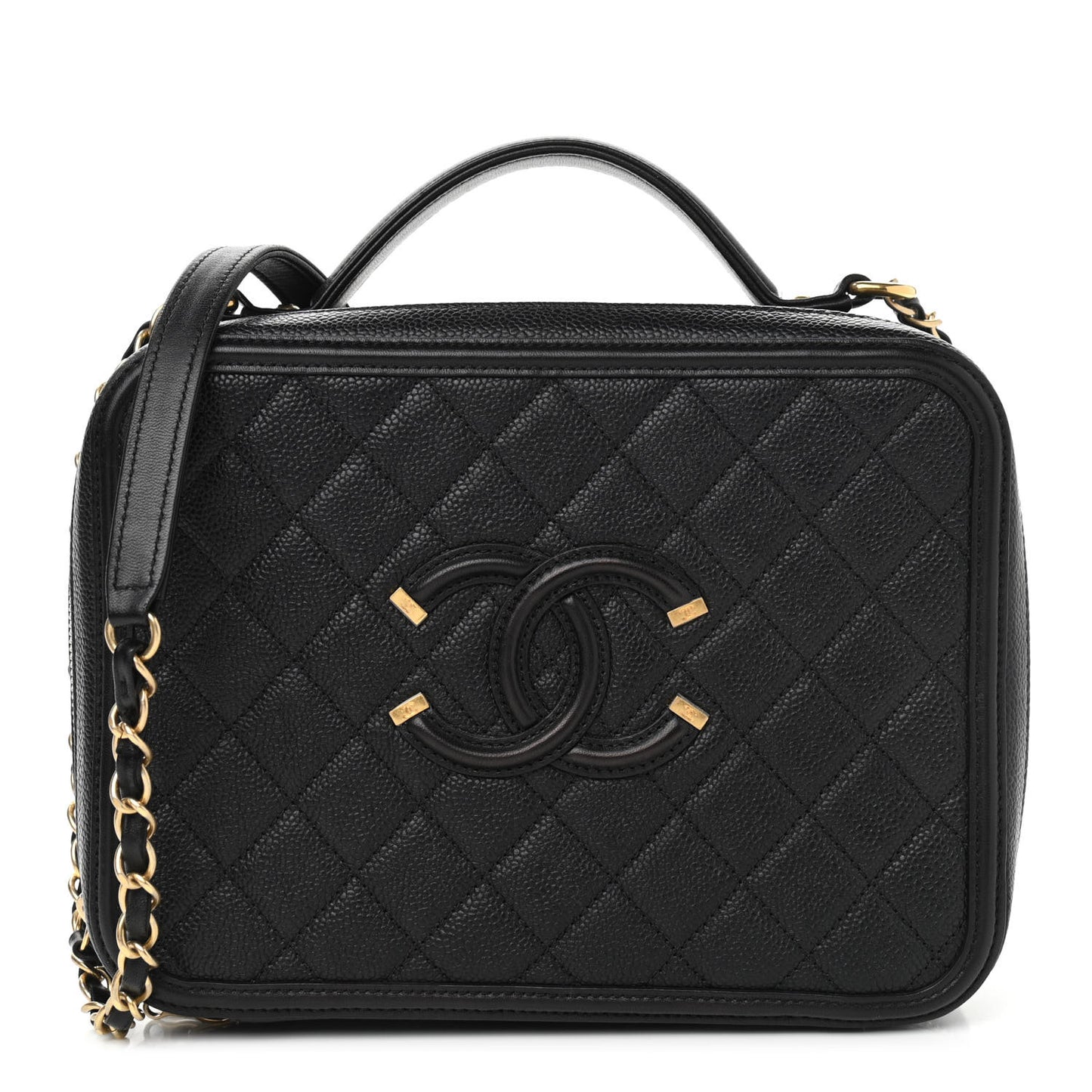 Caviar Quilted Large CC Filigree Vanity Case Black