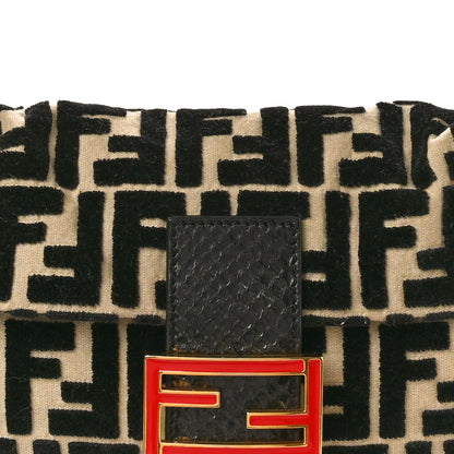 Fendi Velvet Snakeskin FF Baguette Black White 7 of 10