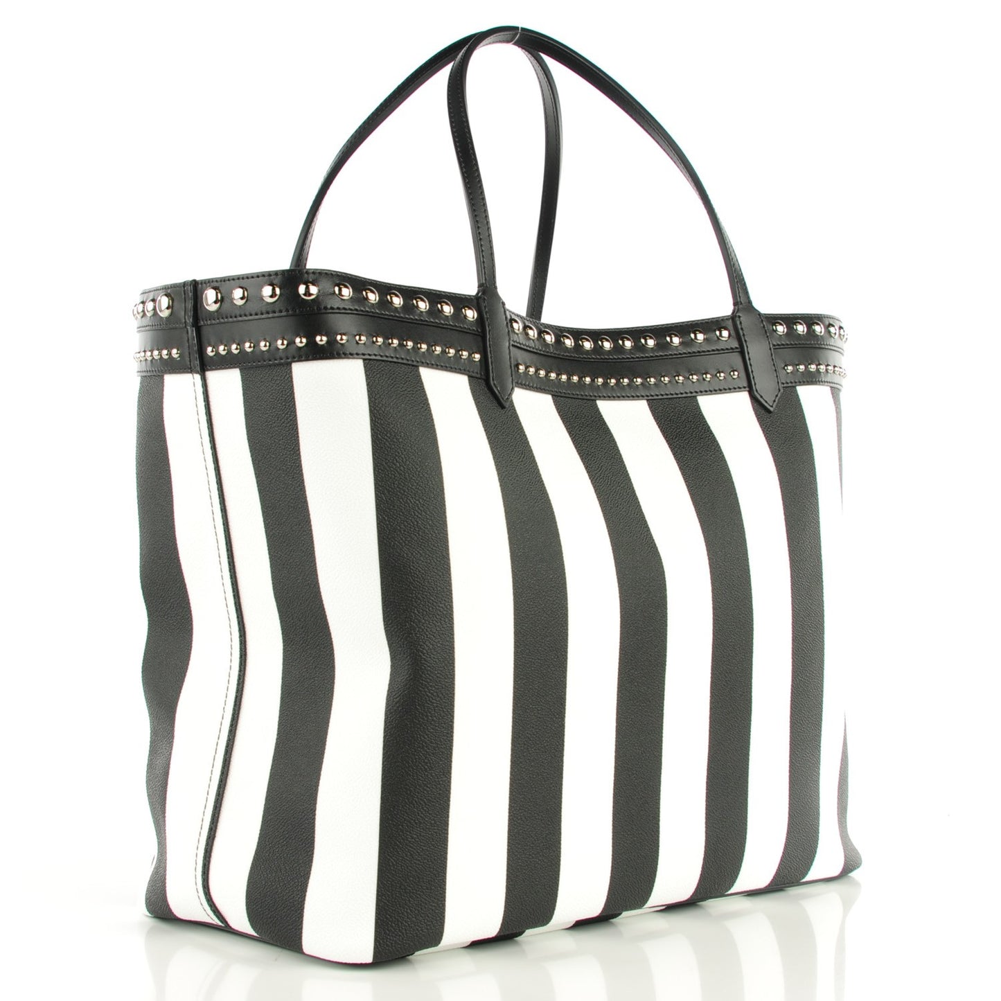 Coated Canvas Striped Large Antigona Tote Black White