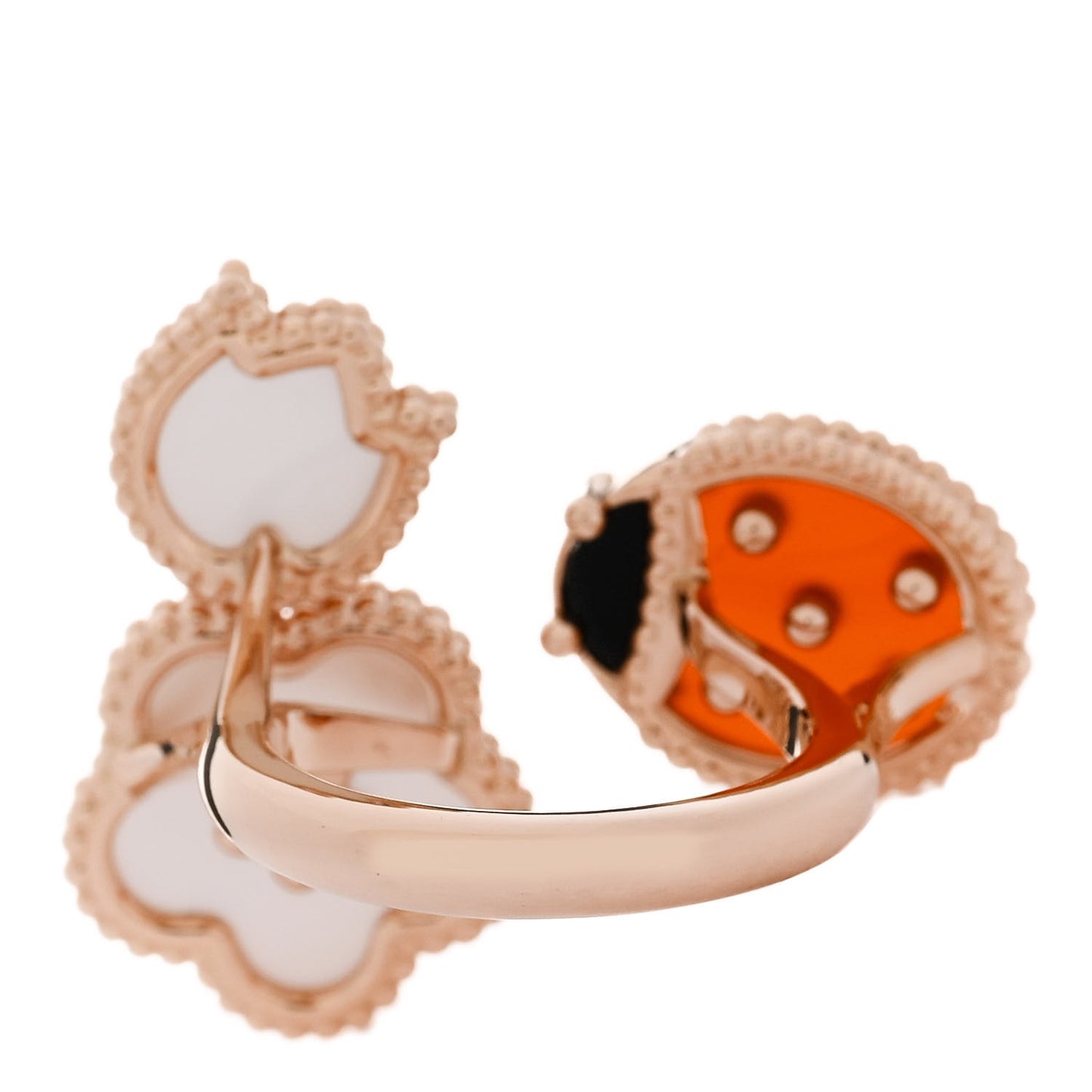 18K Rose Gold Mother of Pearl Carnelian Black Onyx Lucky Spring Between the Finger Ring 48 4.5