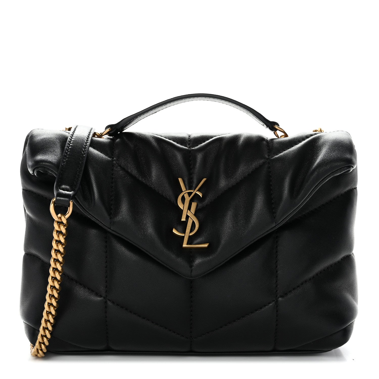 Saint Laurent Lambskin Quilted Toy Loulou Puffer Monogram Chain Satchel Black 1 of 11