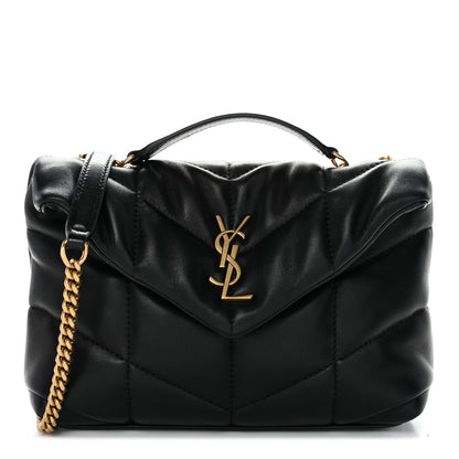 Saint Laurent Lambskin Quilted Toy Loulou Puffer Monogram Chain Satchel Black 1 of 11