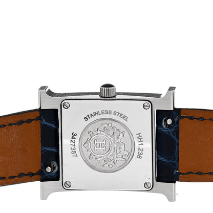 Hermes Stainless Steel Alligator Diamond Pave 21mm Heure H Hour Quartz Watch Bleu Saphir 4 of 4