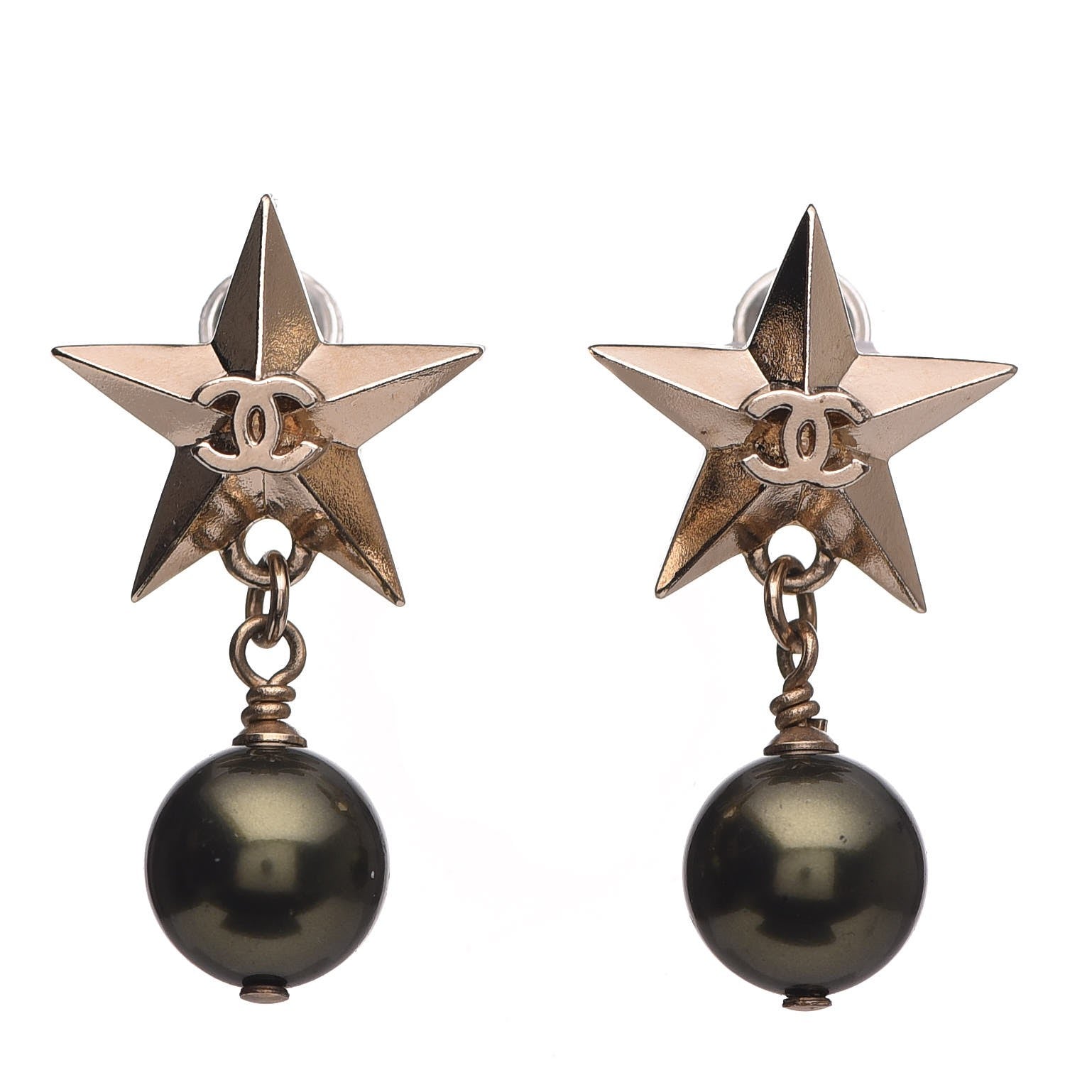 Chanel Pearl CC Star Drop Earrings Pearly Green 5 of 10
