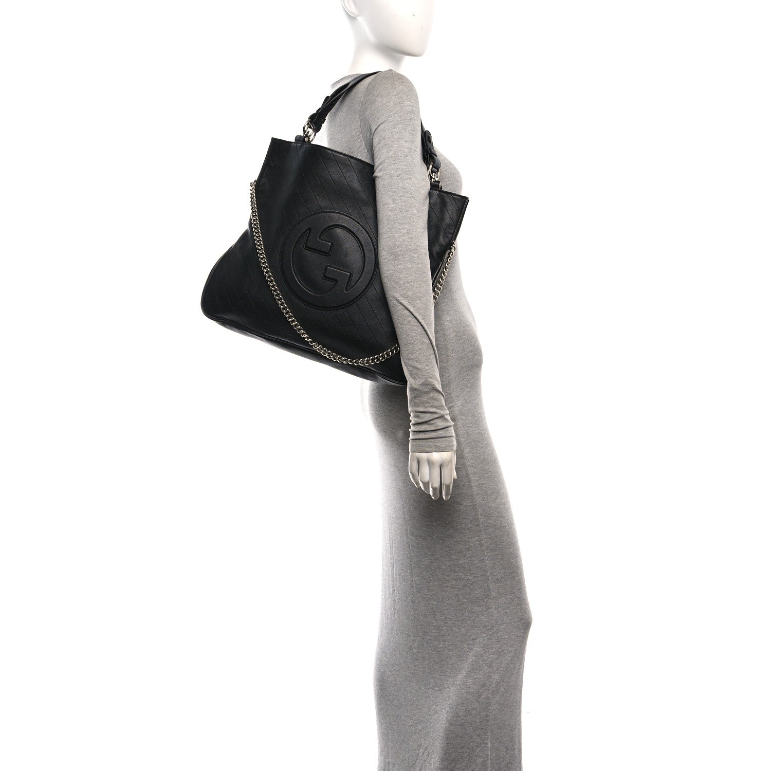 Gucci Sakai Be Green Calfskin Diagonal Stitched Medium Blondie Tote Black 2 of 10