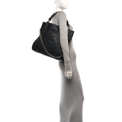 Gucci Sakai Be Green Calfskin Diagonal Stitched Medium Blondie Tote Black 2 of 10
