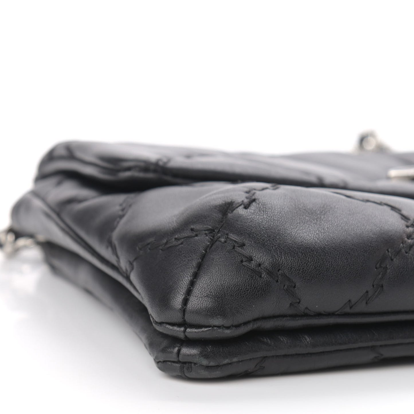 Calfskin Quilted Double Stitch Hamptons Clutch with Chain Black