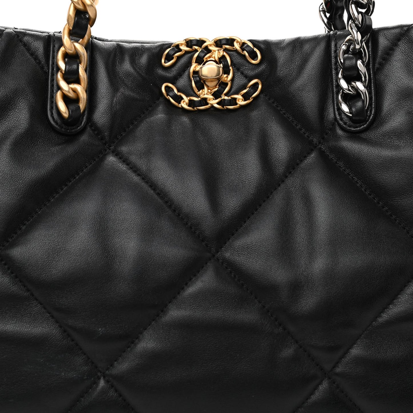 Lambskin Quilted Chanel 19 East West Shopping Bag Black