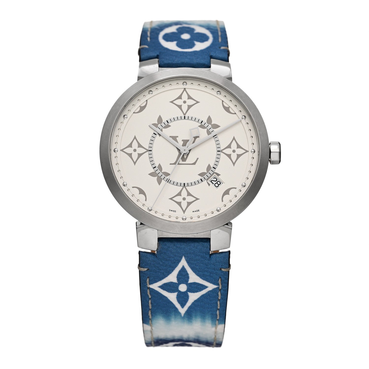 Louis Vuitton Stainless Steel Monogram 39mm Tambour Slim Quartz Watch Ombre Blue 1 of 4