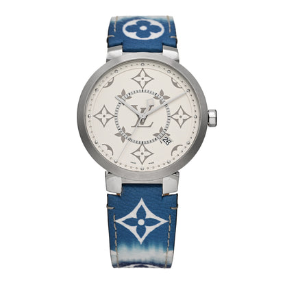 Louis Vuitton Stainless Steel Monogram 39mm Tambour Slim Quartz Watch Ombre Blue 1 of 4