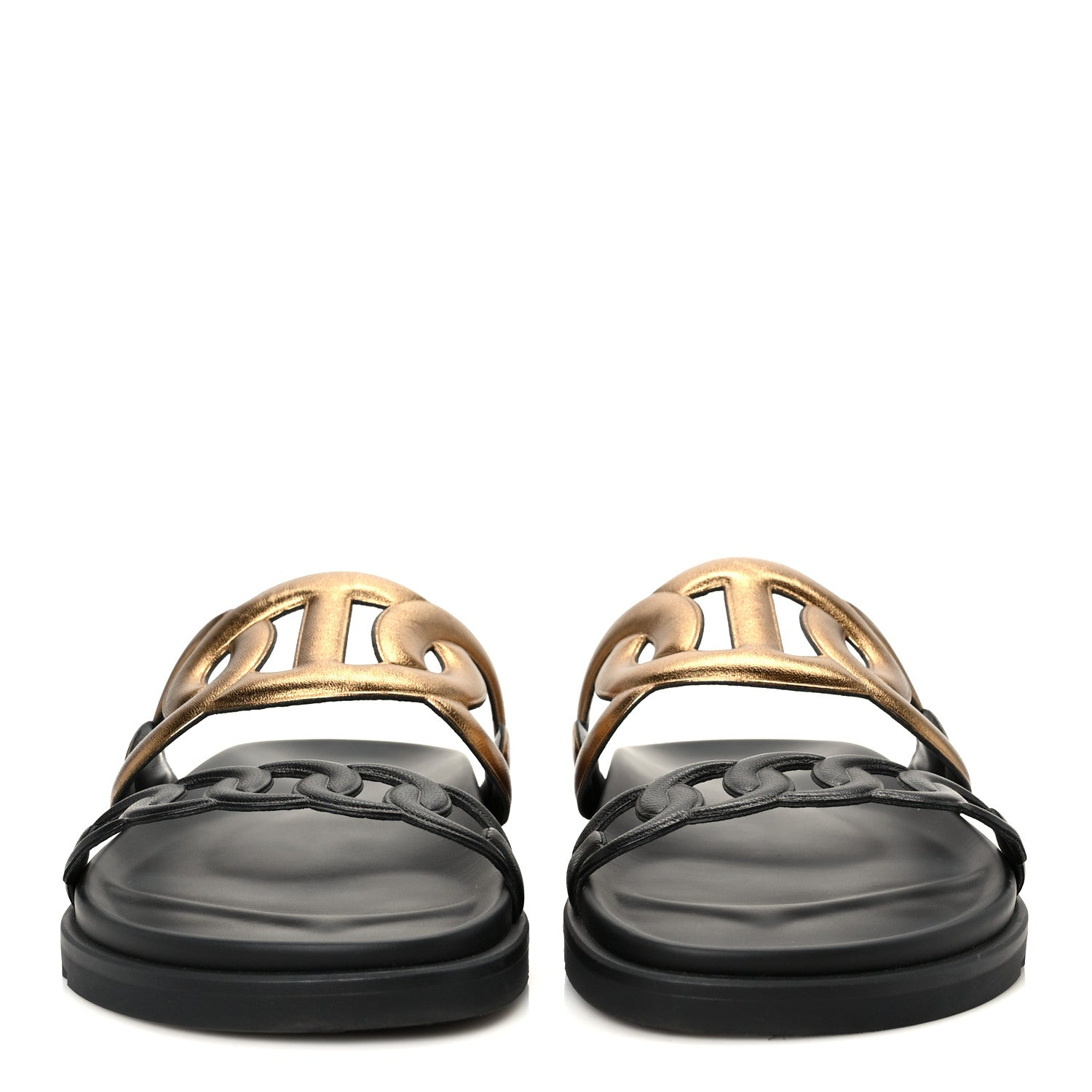 Hermes Metallic Nappa Extra Sandals 40 Black Gold 3 of 8