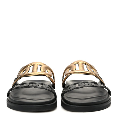 Hermes Metallic Nappa Extra Sandals 40 Black Gold 3 of 8