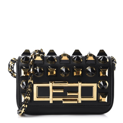 Fendi Vitello Dolce Studded Mini 3Baguette Shoulder Bag Black Gold 1 of 9