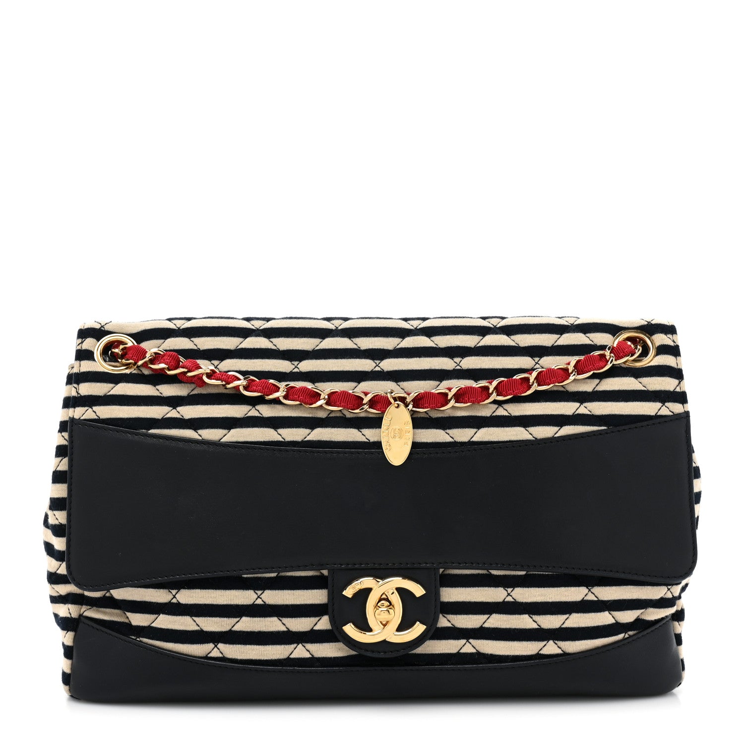 Chanel Jersey Quilted Jumbo Coco Sailor Flap Navy White Red 1 of 12