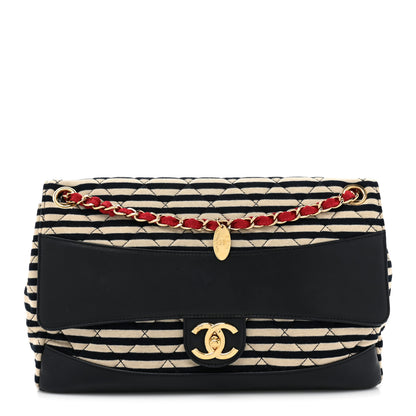 Chanel Jersey Quilted Jumbo Coco Sailor Flap Navy White Red 1 of 12