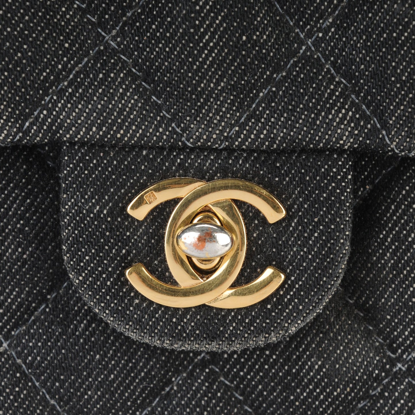 Denim Quilted Mini Square Flap Black