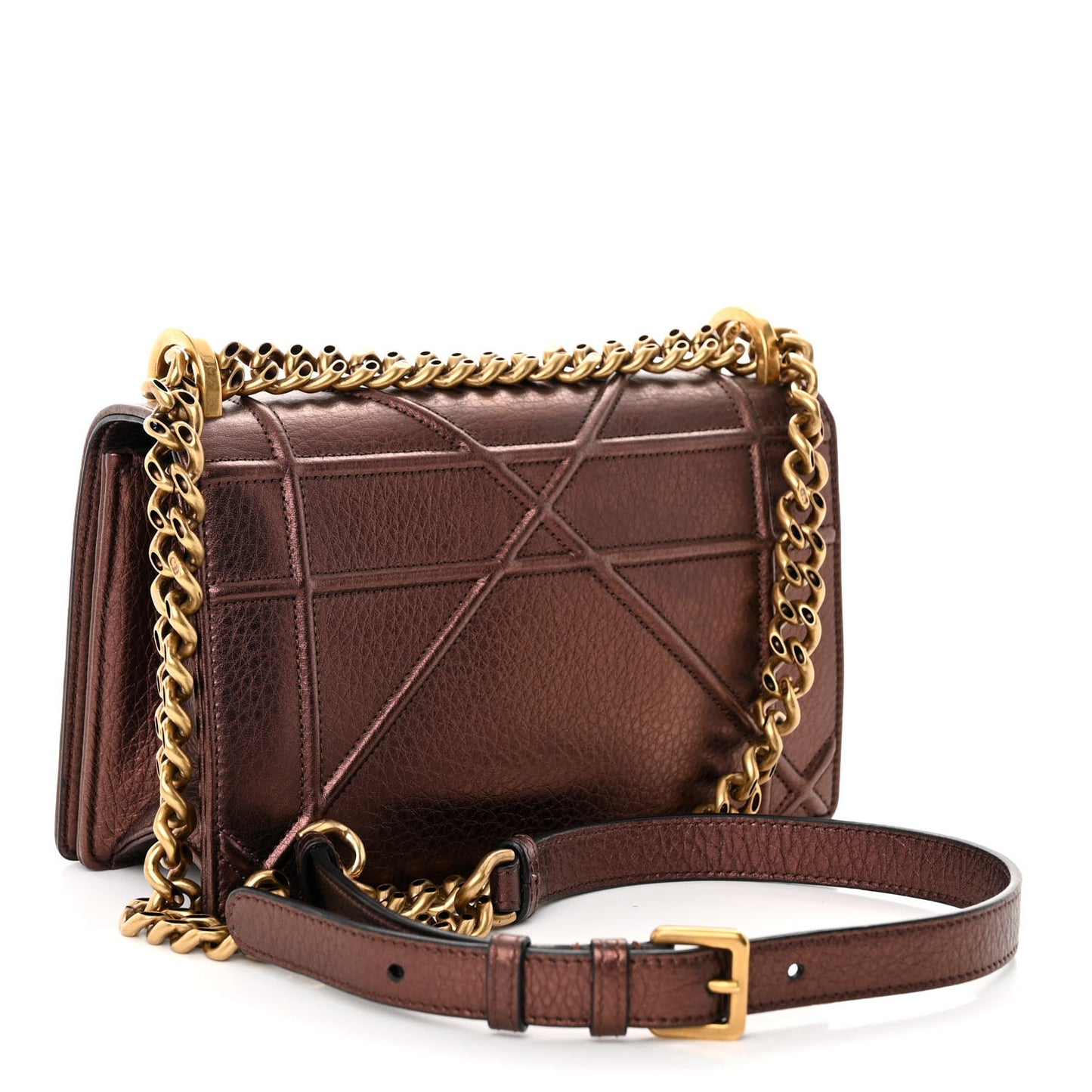 Metallic Grained Calfskin Small Diorama Flap Bag Noisette