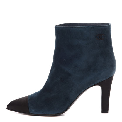 Chanel Suede Calfskin Satin Gabrielle Cap Toe Short Boots 40.5 Teal Black 1 of 9