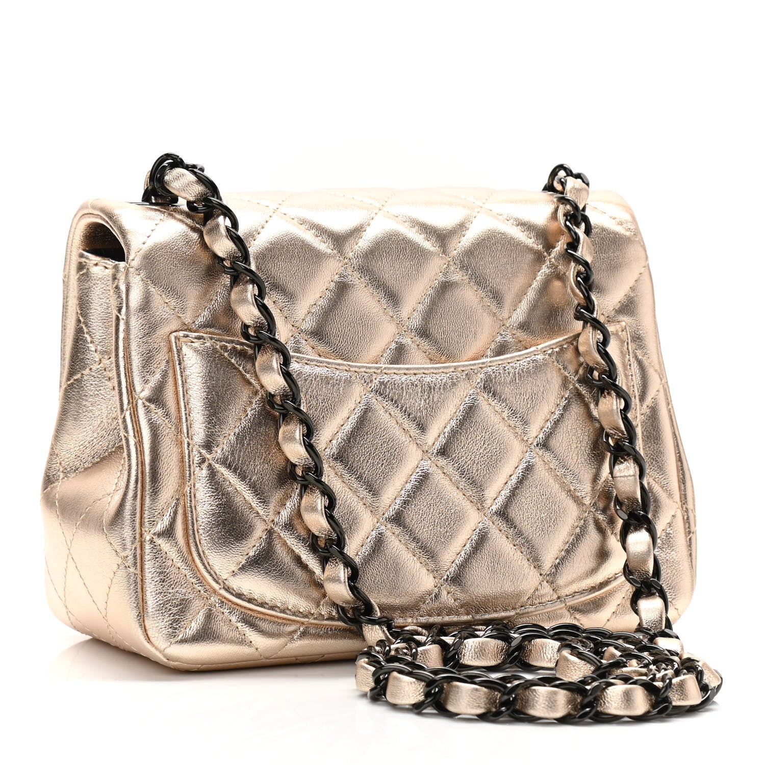 Chanel Metallic Lambskin Quilted Mini Square Flap Gold Black 3 of 11