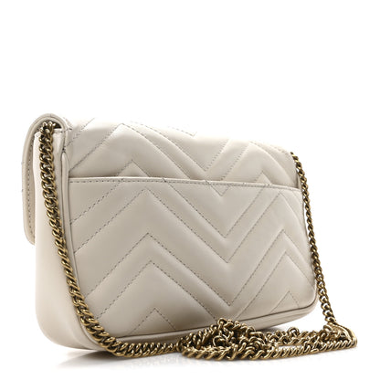 Gucci Calfskin Matelasse Mini GG Marmont Shoulder Bag With Card Holder White Black 4 of 11