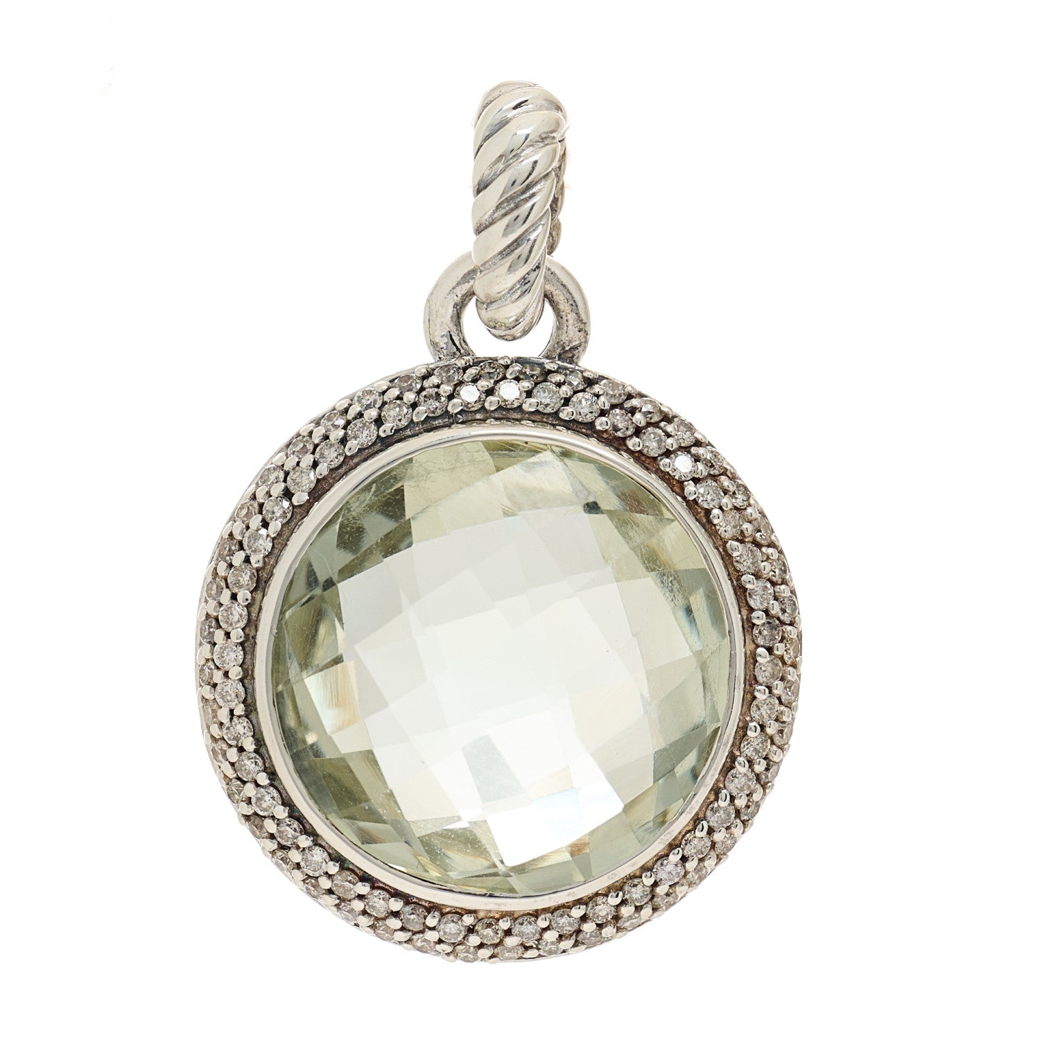 David Yurman Sterling Silver Diamond Prasiolite 18mm Cerise Pendant 1 of 3