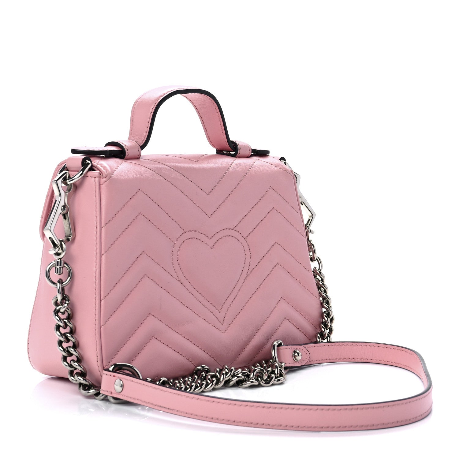 Gucci Calfskin Matelasse Mini GG Marmont Top Handle Shoulder Bag Wild Rose 3 of 12