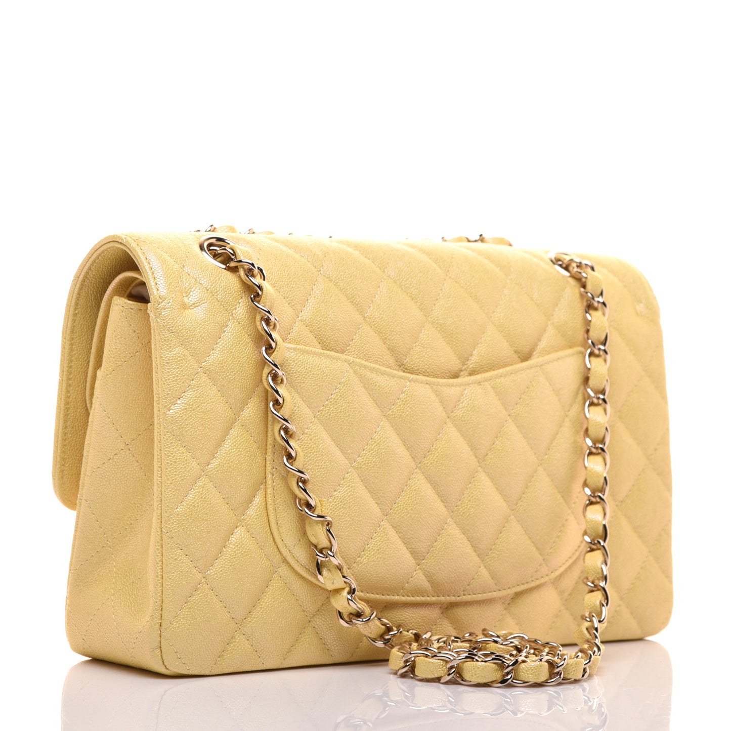 Iridescent Caviar Quilted Medium Double Flap Yellow