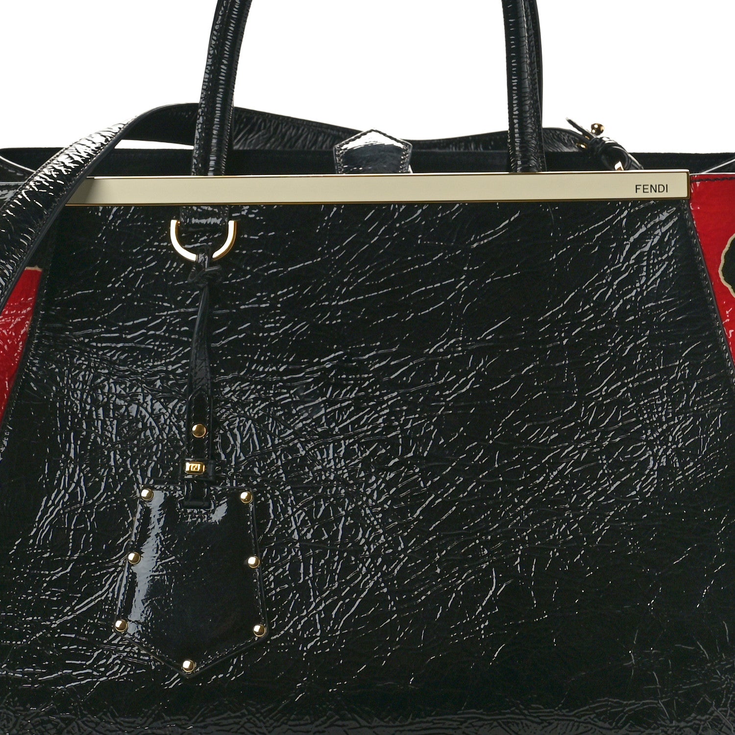 Fendi Patent Regular 2Jours Tote Black Red Milk 8 of 10