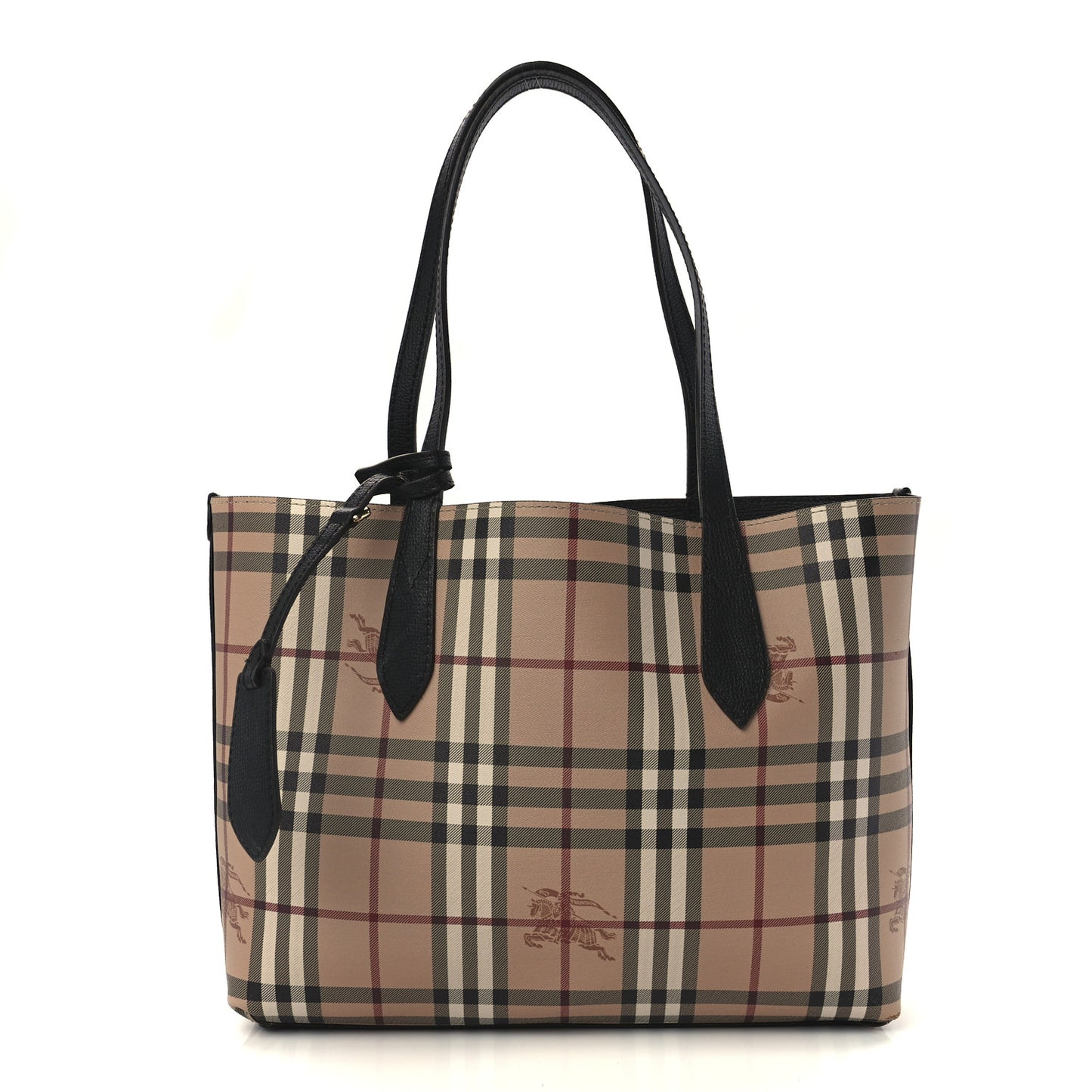 Grainy Calfskin Haymarket Check Medium Reversible Tote Black