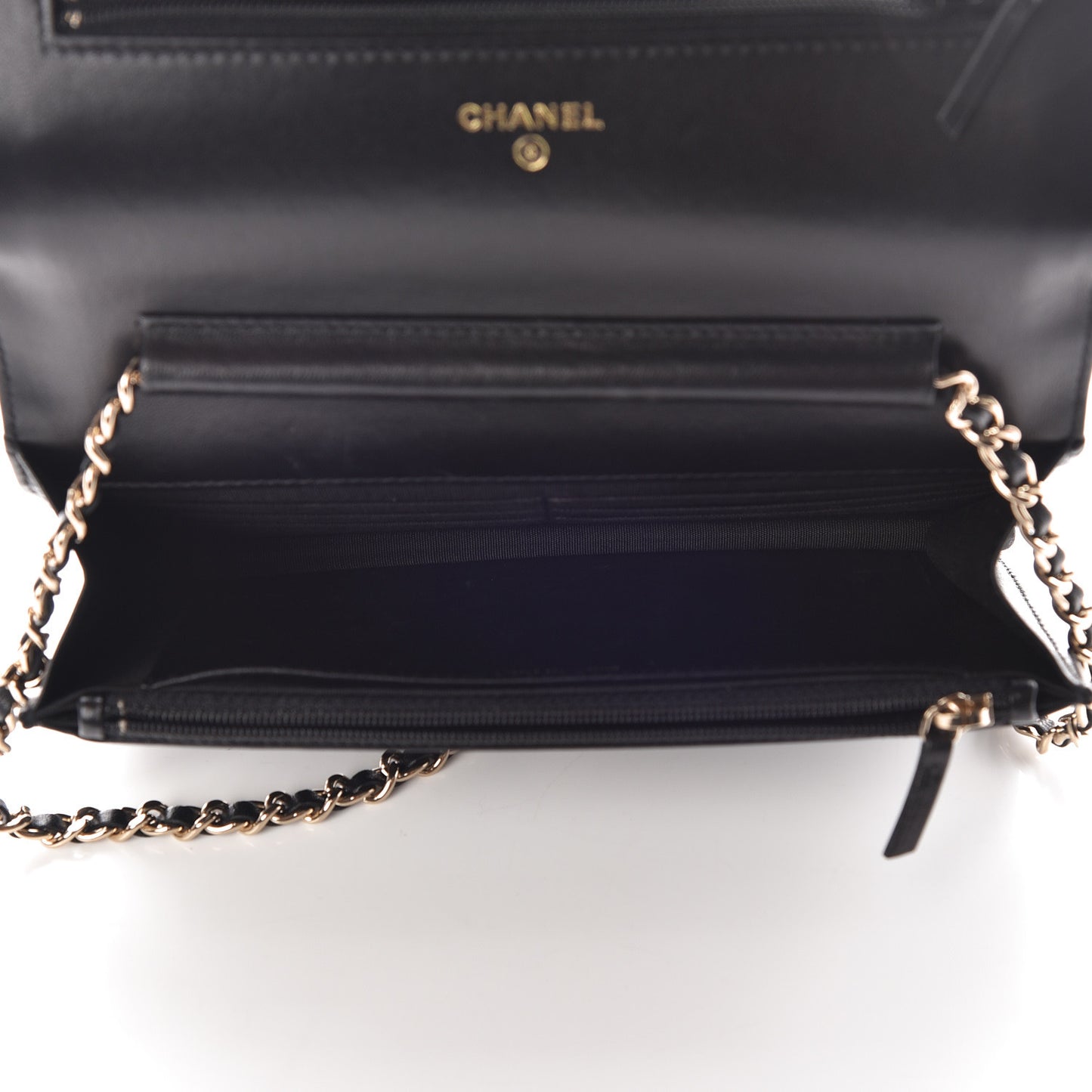 Lambskin Quilted Chain Around Wallet On Chain WOC Black