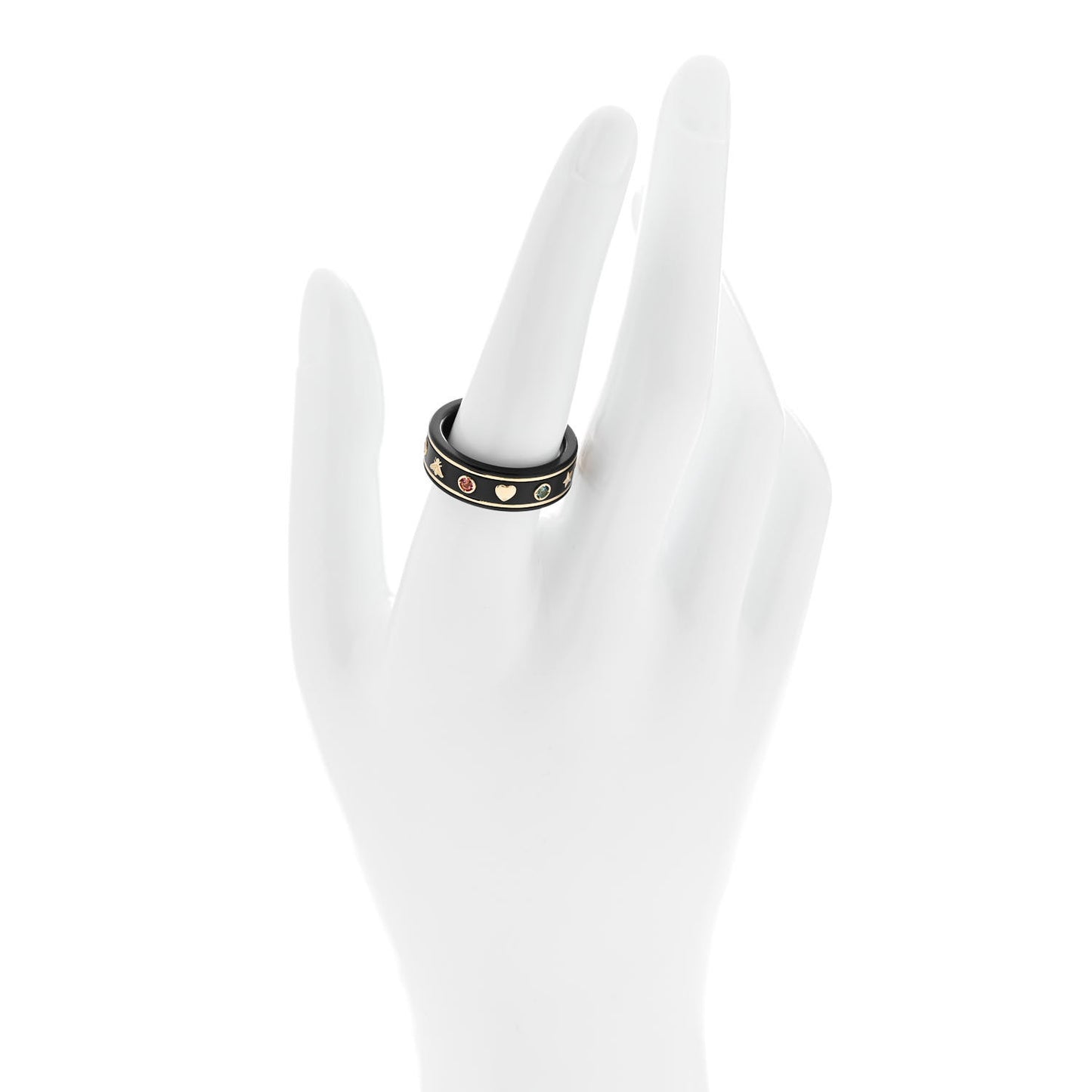 18K Yellow Gold Ceramic Topaz Icon Band Ring 58 8.25 Black