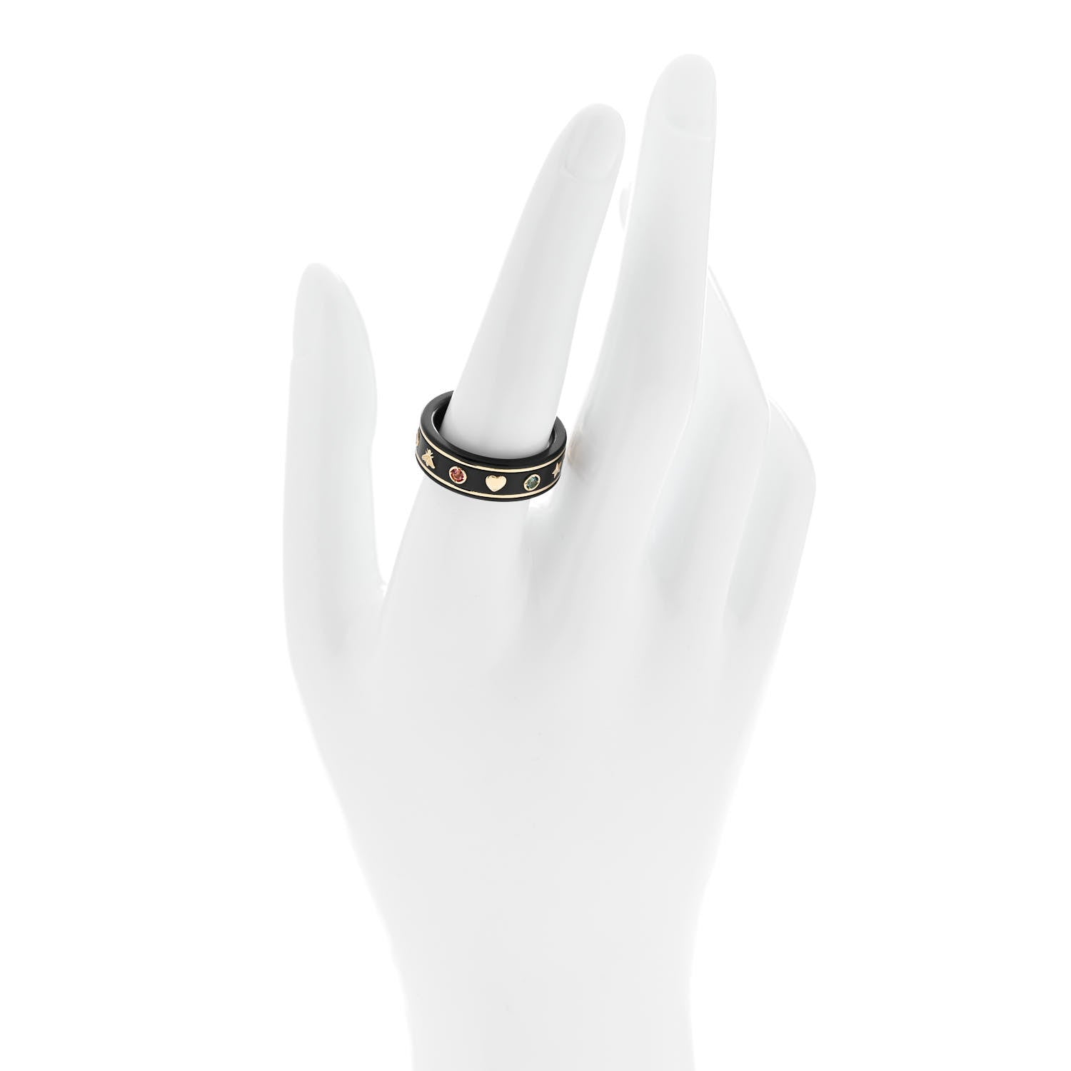 Gucci 18K Yellow Gold Ceramic Topaz Icon Band Ring 58 8.25 Black 2 of 7