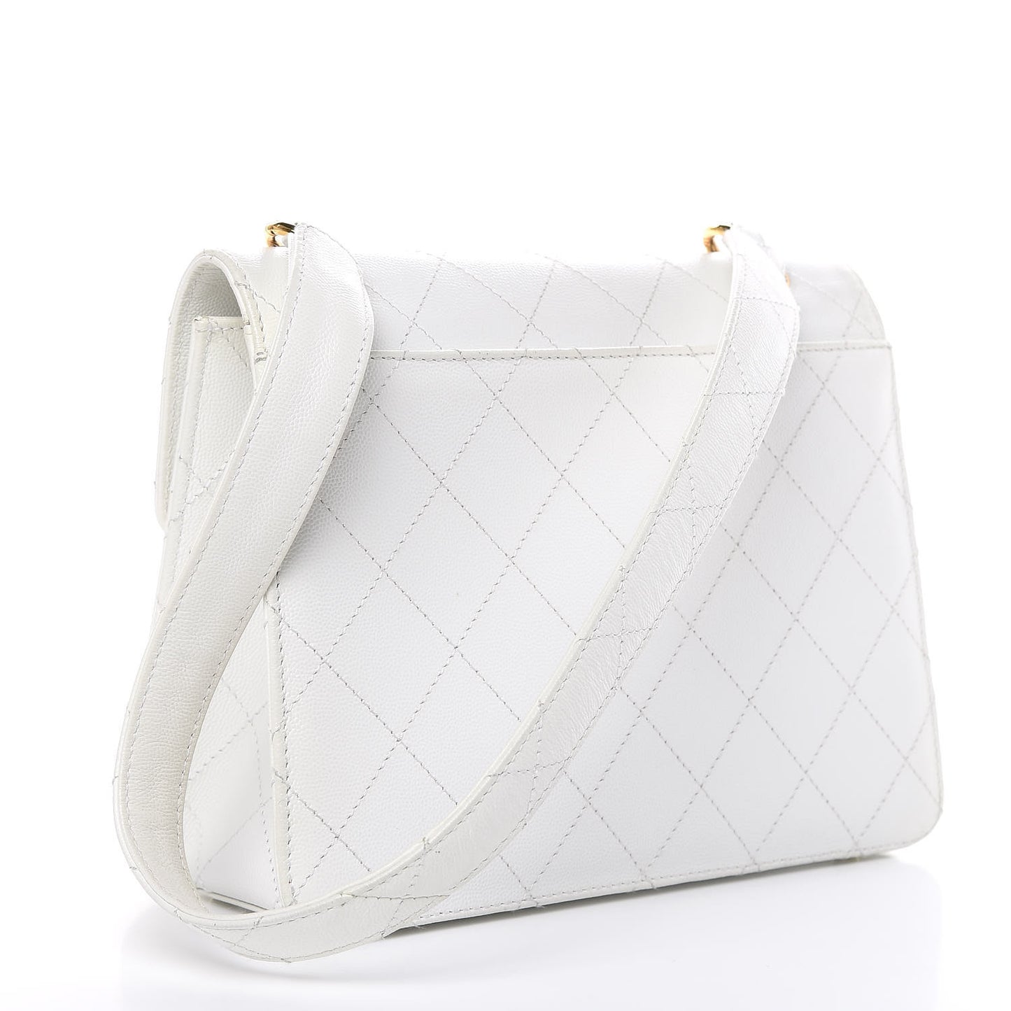 Caviar Stitched Flap Shoulder Bag White