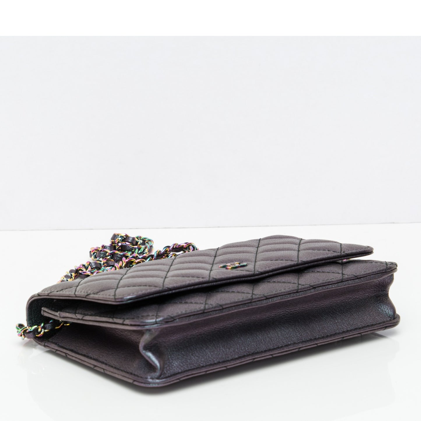 Iridescent Goatskin Quilted Wallet On Chain WOC Purple