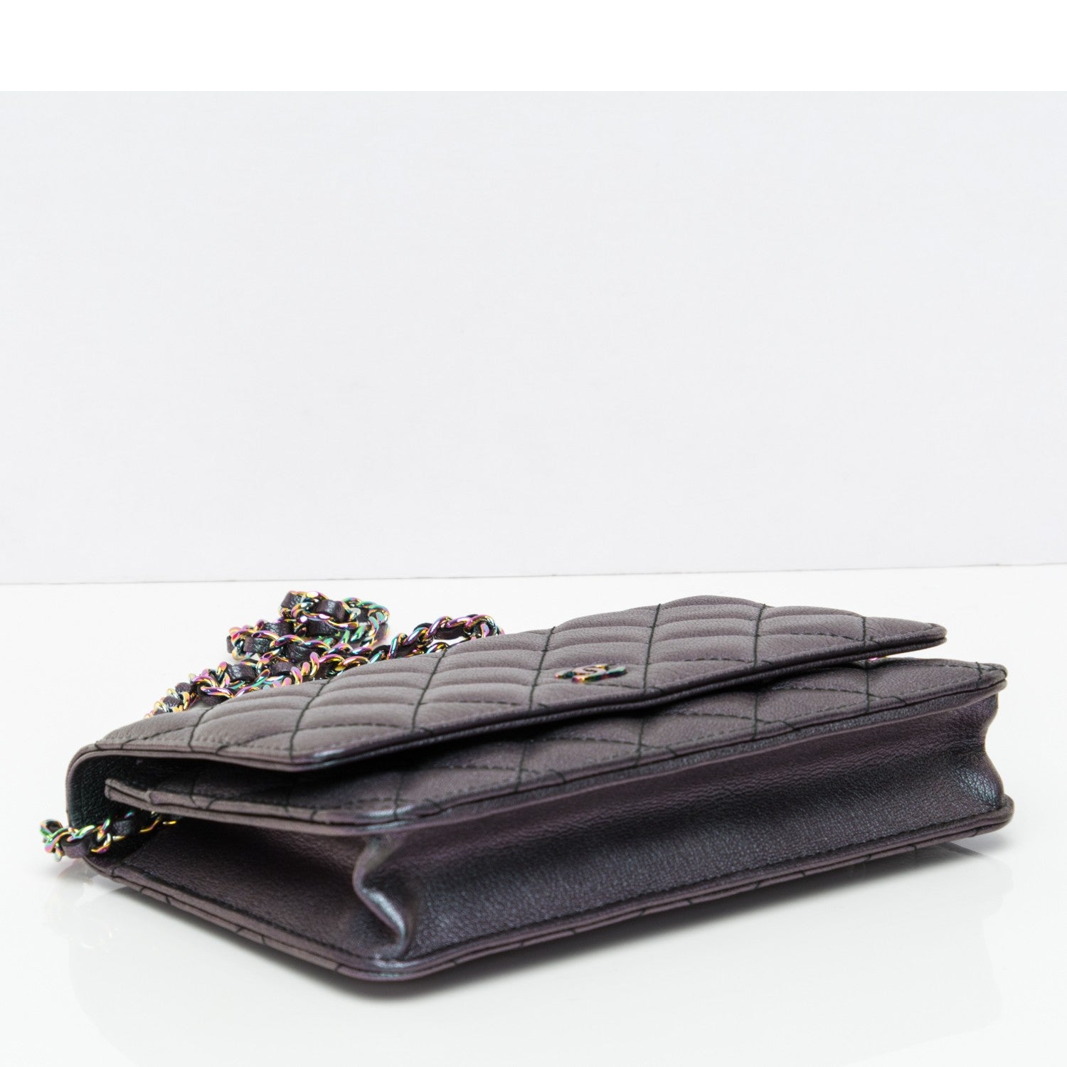 Chanel Iridescent Goatskin Quilted Wallet On Chain WOC Purple 4 of 8