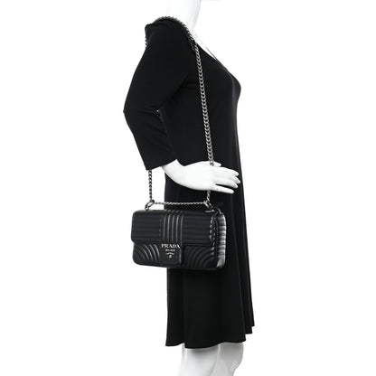 Prada Soft Calfskin Impunture Diagramme Medium Chain Flap Shoulder Bag Black 2 of 12