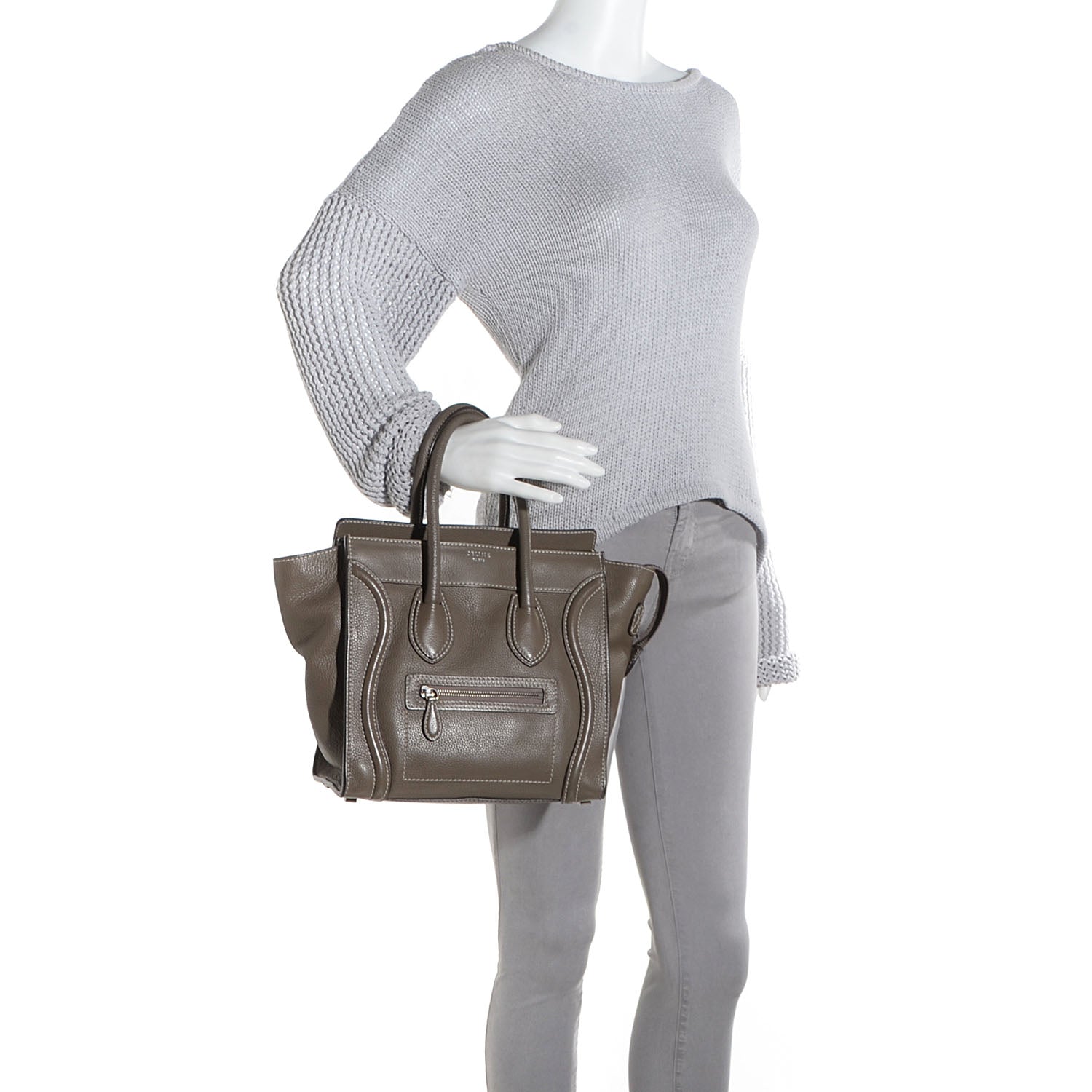 Celine Drummed Calfskin Micro Luggage Souris 2 of 8