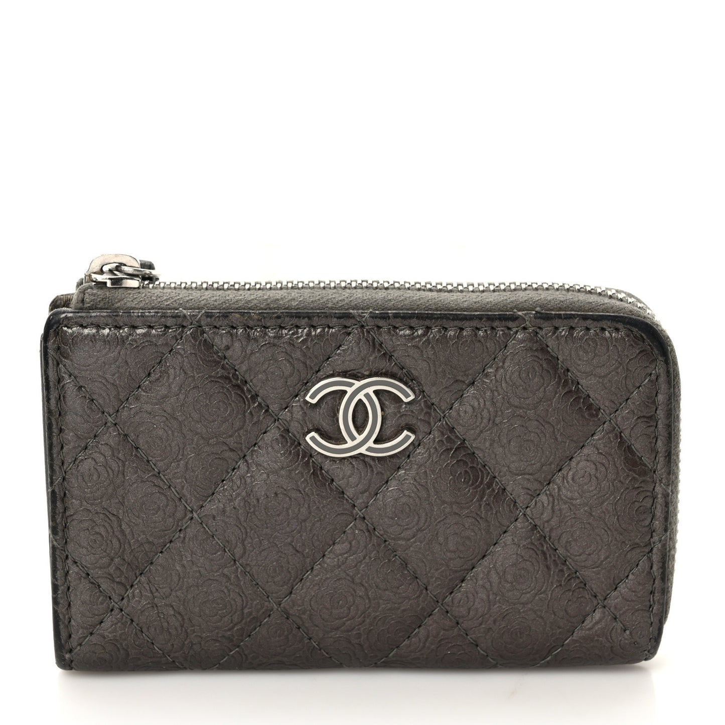 Lambskin Camellia Embossed Key Holder Case Grey