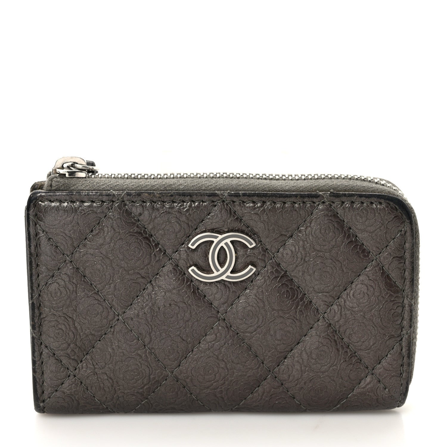 Chanel Lambskin Camellia Embossed Key Holder Case Grey 3 of 12