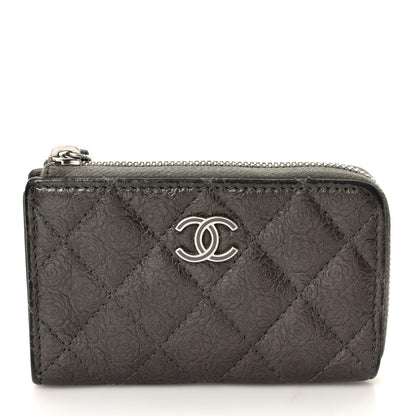 Chanel Lambskin Camellia Embossed Key Holder Case Grey 3 of 12