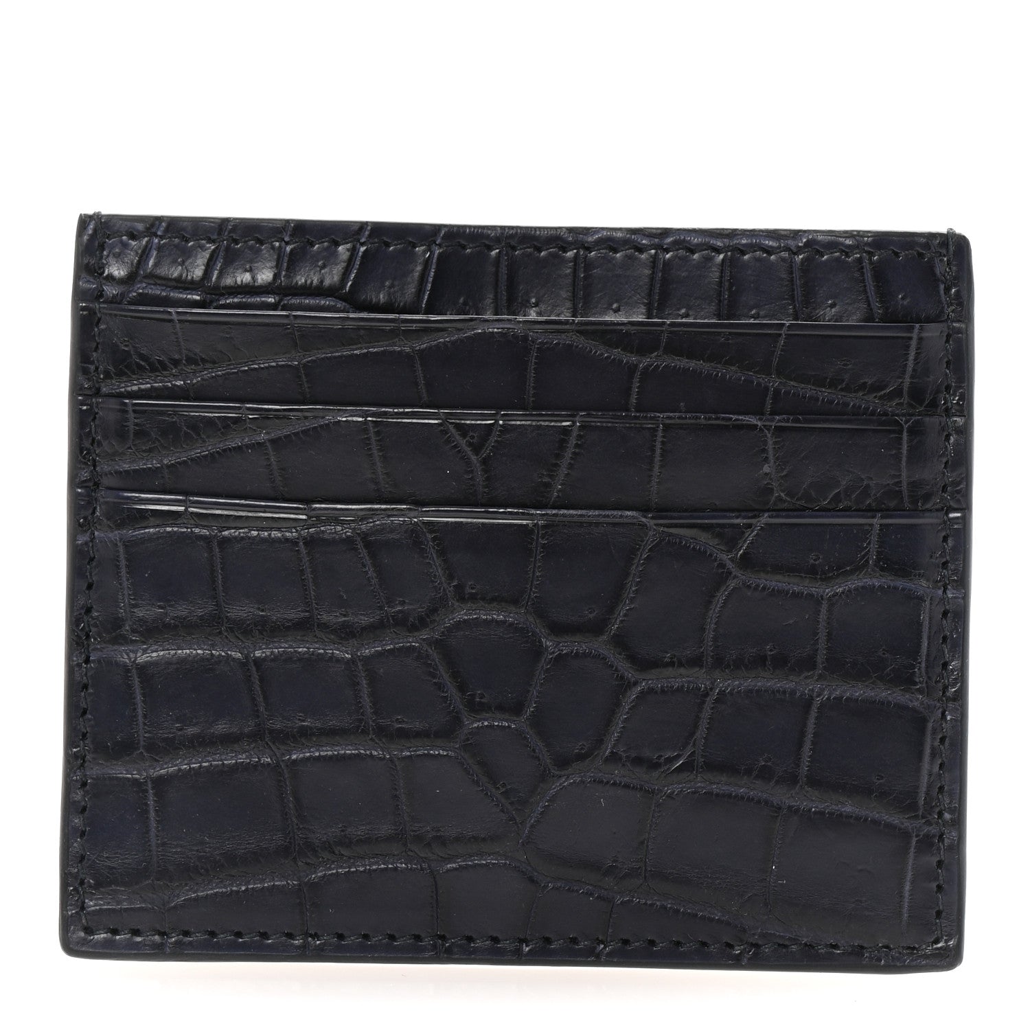 Bottega Veneta Crocodile Card Holder Navy Blue 1 of 8