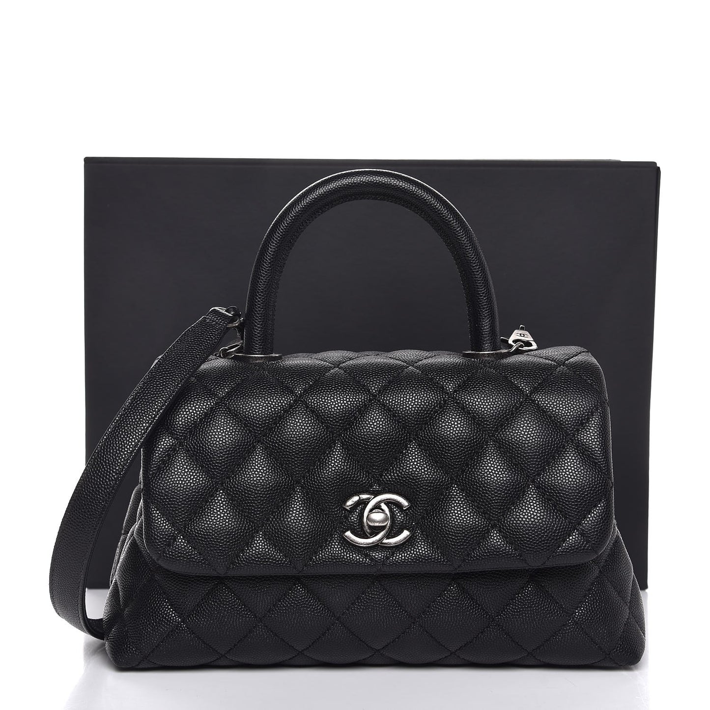 Caviar Quilted Mini Coco Handle Flap Black