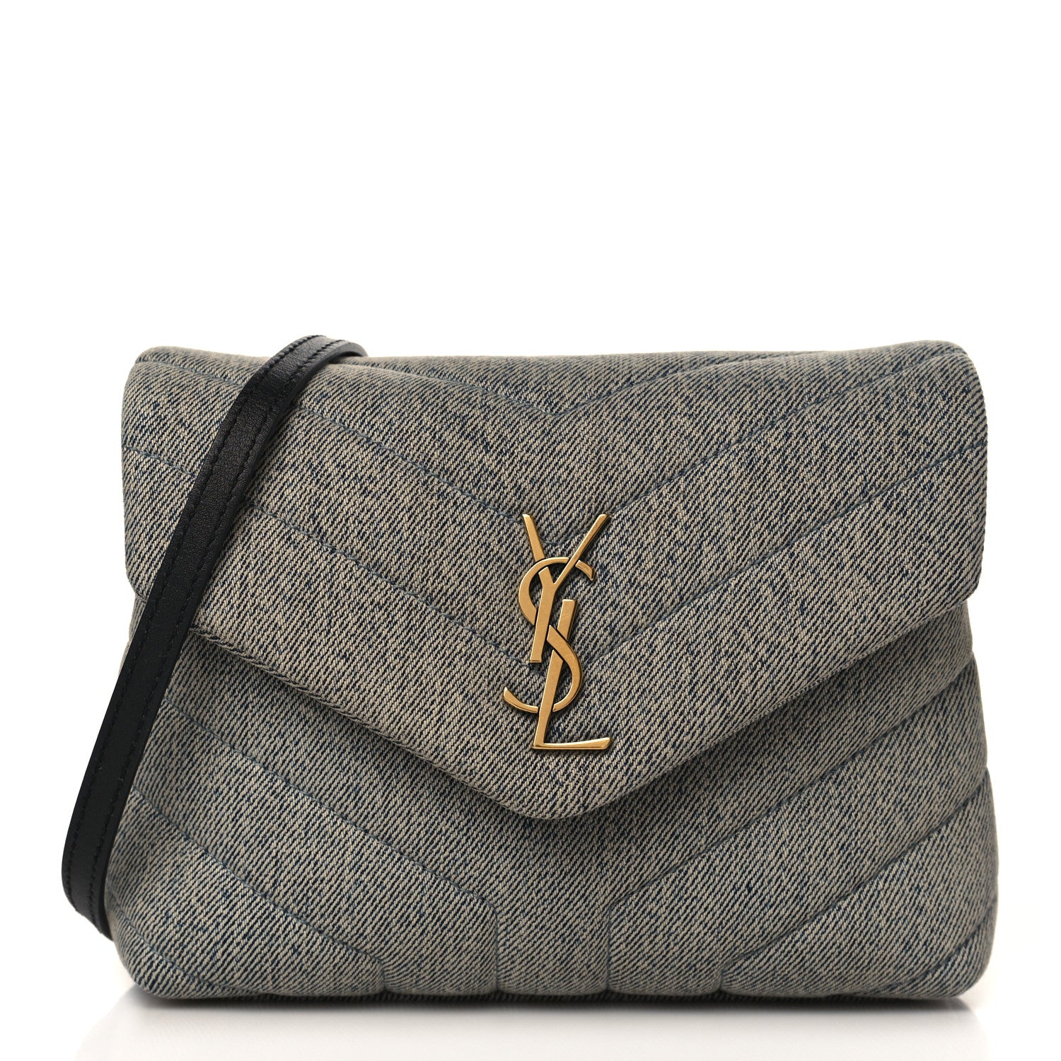 Saint Laurent Denim Y Quilted Monogram Toy Loulou Crossbody Bag Grey 1 of 8