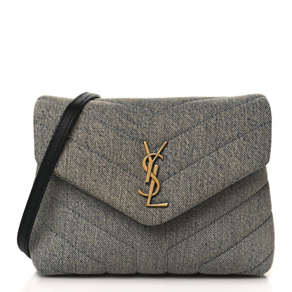 Saint Laurent Denim Y Quilted Monogram Toy Loulou Crossbody Bag Grey 1 of 8