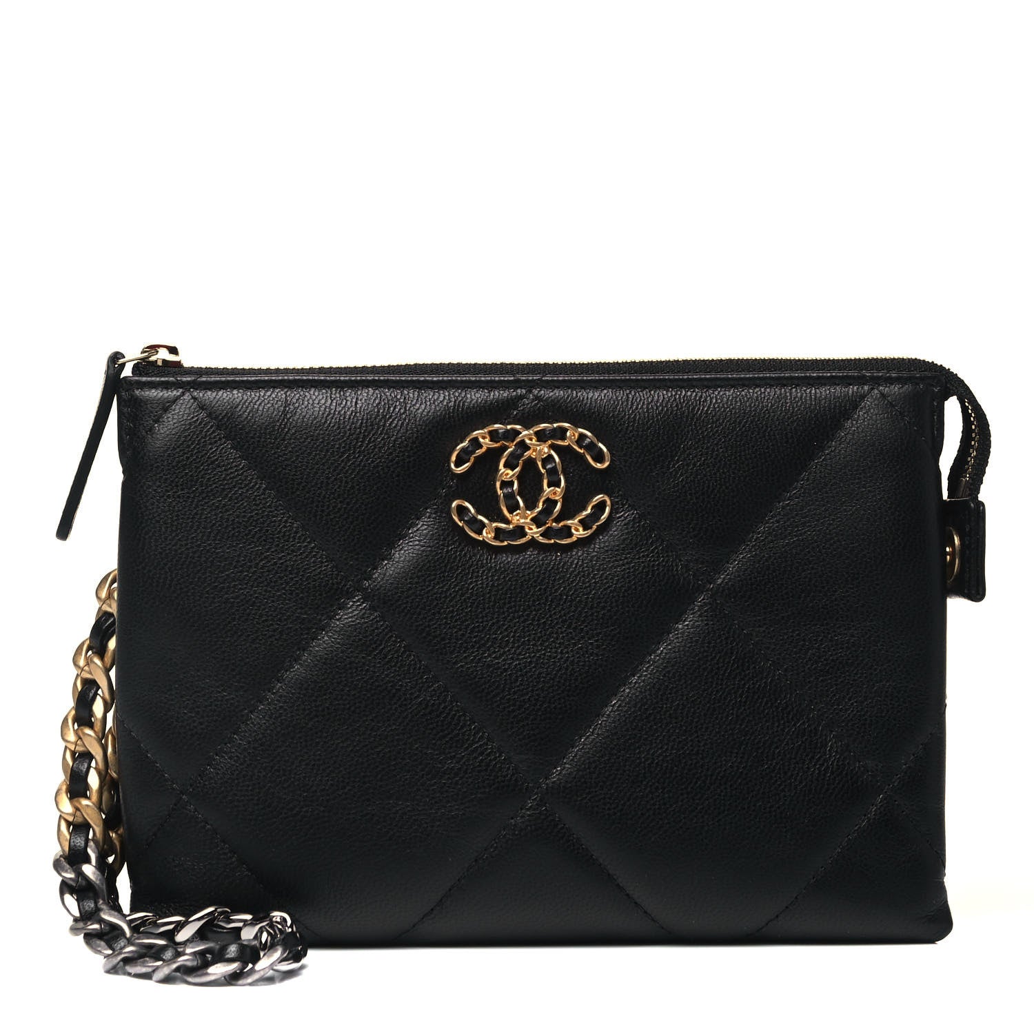 Chanel Shiny Goatskin Quilted Small Chanel 19 Pouch With Handle Black 1 of 11