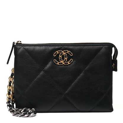 Chanel Shiny Goatskin Quilted Small Chanel 19 Pouch With Handle Black 1 of 11